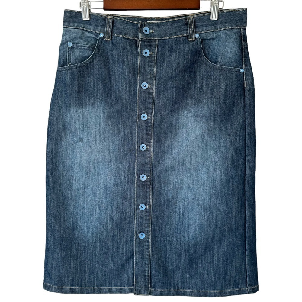 Anthropologie Jackpot Midi Denim Skirt Button Front Women's Large